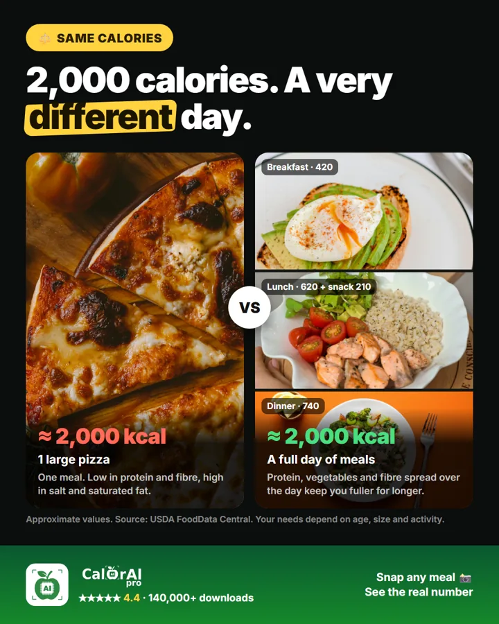 Same 2,000 calories: one pizza or a full day of meals?