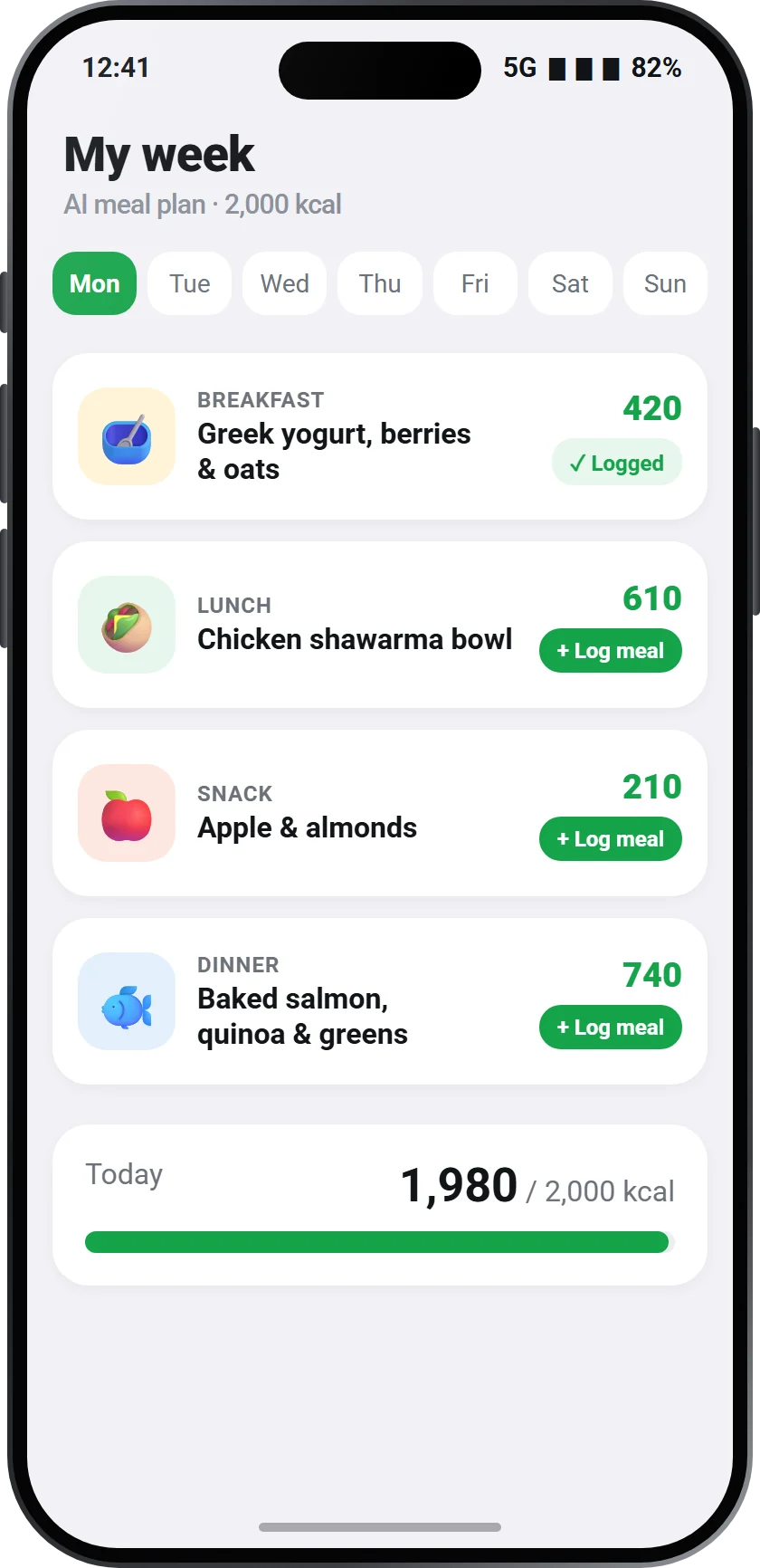 A week of meals, planned in seconds.